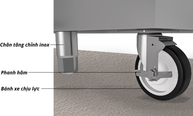 Chân bánh xe chịu lực kết hợp chân tăng chỉnh